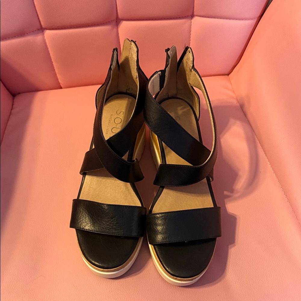 Women’s Black Strappy Wedge Sandals - Comfort Fashion